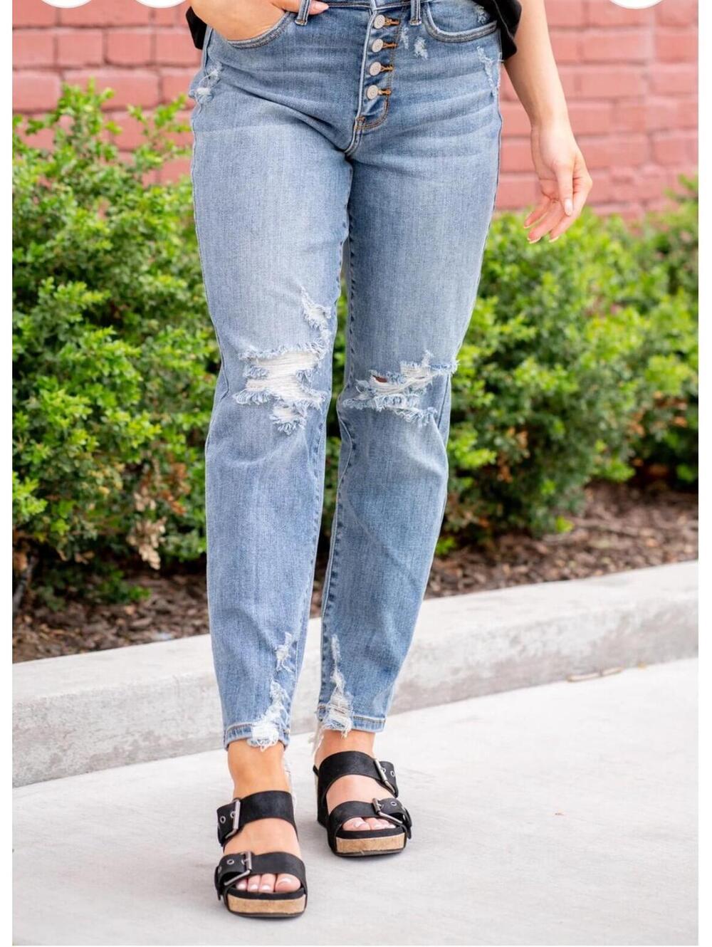Judy Blue On The Road High Rise Button Fly Boyfriend Jeans 13/31
